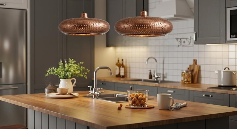 products-PerforatedShade_Modern4 Modern Perforated Copper Disc Pendant Kitchen Island Ceiling Light