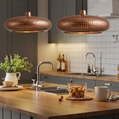 Copper Pendant Light: Perforated Shade, Modern Kitchen Island Lighting Copper Pendant Light: Perforated Shade, Modern Kitchen Island Lighting