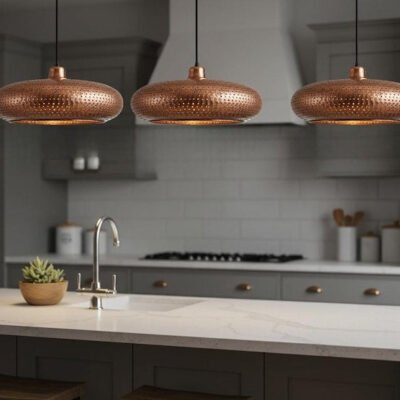 Copper Pendant Light: Perforated Shade, Modern Kitchen Island Lighting Copper Pendant Light: Perforated Shade, Modern Kitchen Island Lighting