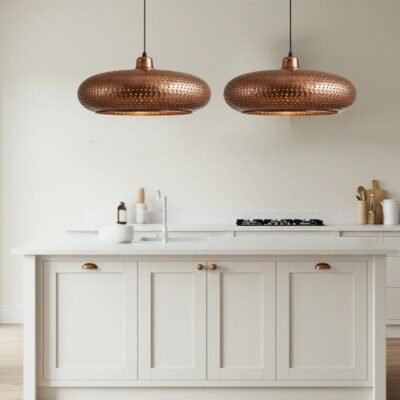 Copper Pendant Light: Perforated Shade, Modern Kitchen Island Lighting Copper Pendant Light: Perforated Shade, Modern Kitchen Island Lighting