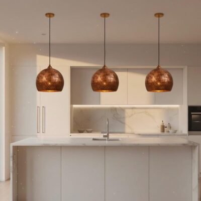 Brass Pendant Light Handmade – Modern Dome Lamp, Rustic Brass Lighting, Vintage Ceiling Fixture, Perforated Rim Solid Brass Decor