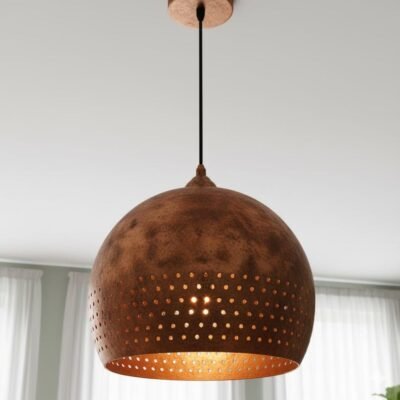 Brass Pendant Light Handmade – Modern Dome Lamp, Rustic Brass Lighting, Vintage Ceiling Fixture, Perforated Rim Solid Brass Decor