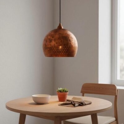 Brass Pendant Light Handmade – Modern Dome Lamp, Rustic Brass Lighting, Vintage Ceiling Fixture, Perforated Rim Solid Brass Decor