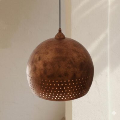 Brass Pendant Light Handmade – Modern Dome Lamp, Rustic Brass Lighting, Vintage Ceiling Fixture, Perforated Rim Solid Brass Decor