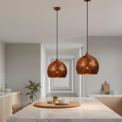 Brass Pendant Light Handmade – Modern Dome Lamp, Rustic Brass Lighting, Vintage Ceiling Fixture, Perforated Rim Solid Brass Decor