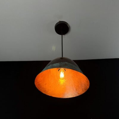 Handmade Copper Pendant Light: Rustic Green Patina Dome Lamp