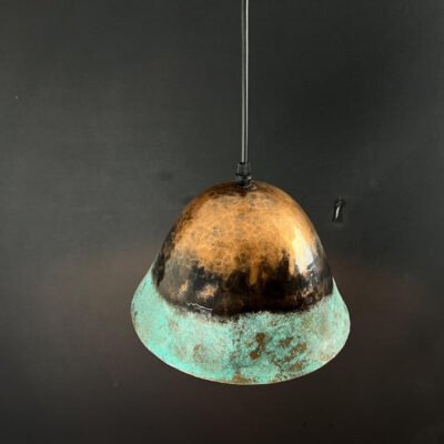 Handmade Copper Pendant Light: Rustic Green Patina Dome Lamp