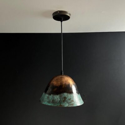 Handmade Copper Pendant Light: Rustic Green Patina Dome Lamp