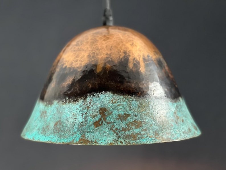 Rustic Green Patina Dome Pendant Artisan Copper Ceiling Lamp