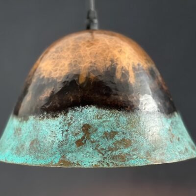 Handmade Copper Pendant Light: Rustic Green Patina Dome Lamp