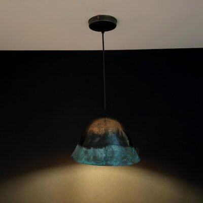 Handmade Copper Pendant Light: Rustic Green Patina Dome Lamp