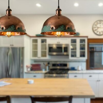Green Patina Copper Dome Pendant Light - Rustic Kitchen Island Lighting Green Patina Copper Dome Pendant Light - Rustic Kitchen Island Lighting