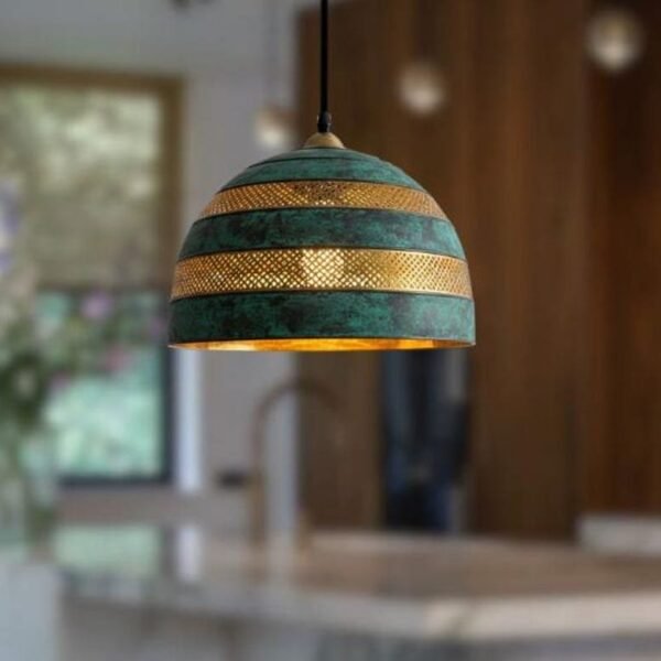 products-RusticKitchenLighting2 Green Patina Striped Dome Pendant Rustic Kitchen Ceiling Lamp