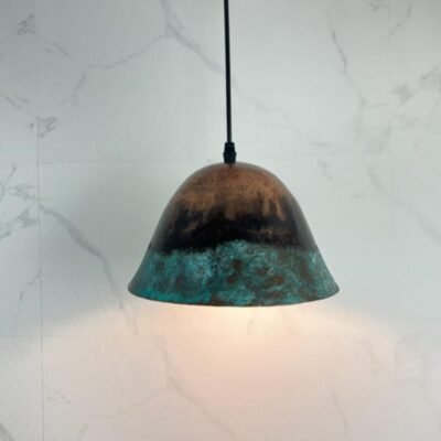 Handmade Patina Copper Dome Pendant Light: Rustic Verdigris Finish