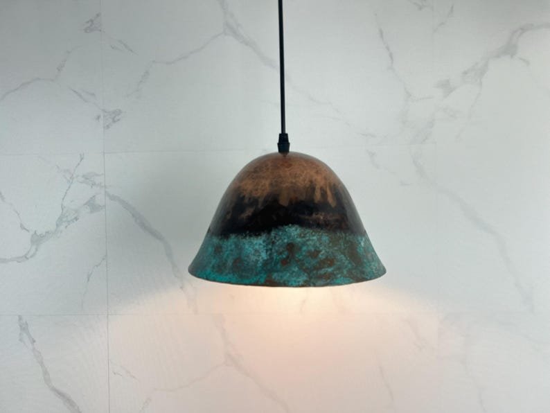 Handmade Patina Copper Dome Pendant Light: Rustic Verdigris Finish