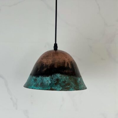 Handmade Patina Copper Dome Pendant Light: Rustic Verdigris Finish