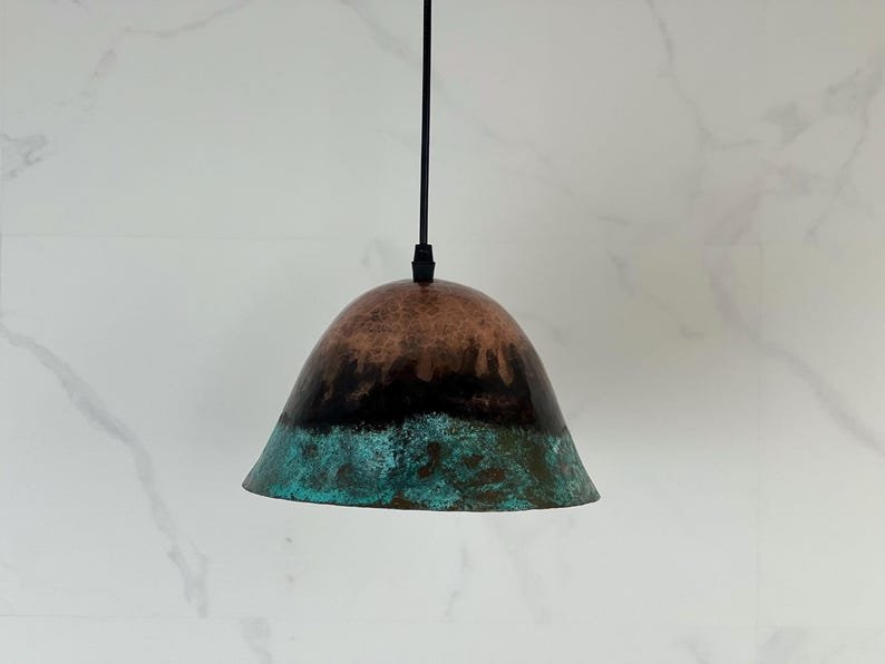 Handmade Patina Copper Dome Pendant Light: Rustic Verdigris Finish