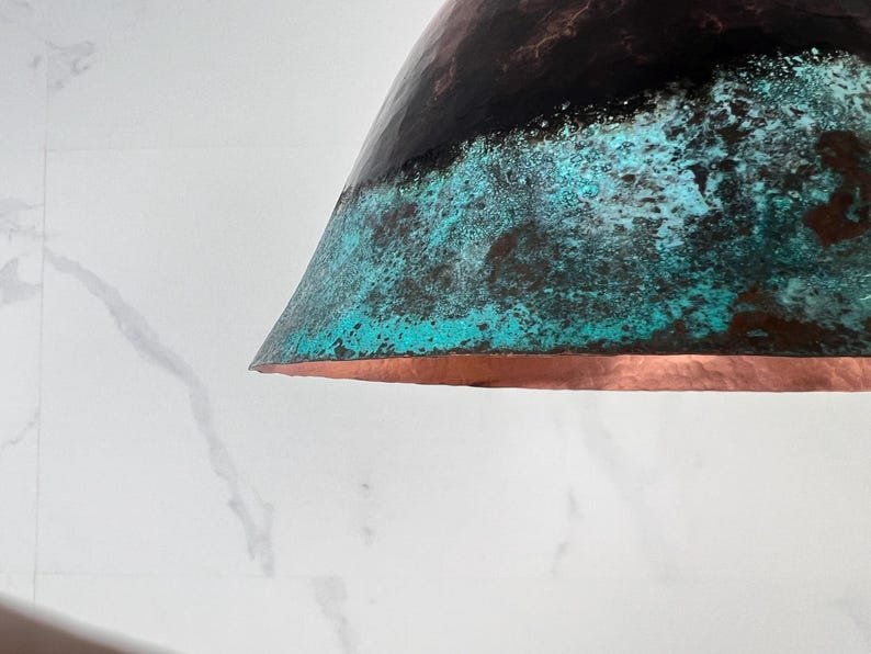 Handmade Patina Copper Dome Pendant Light: Rustic Verdigris Finish