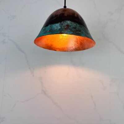 Handmade Patina Copper Dome Pendant Light: Rustic Verdigris Finish