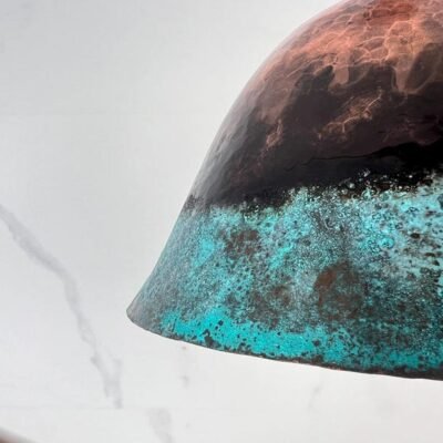Handmade Patina Copper Dome Pendant Light: Rustic Verdigris Finish