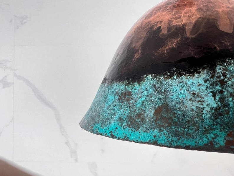 Handmade Patina Copper Dome Pendant Light: Rustic Verdigris Finish