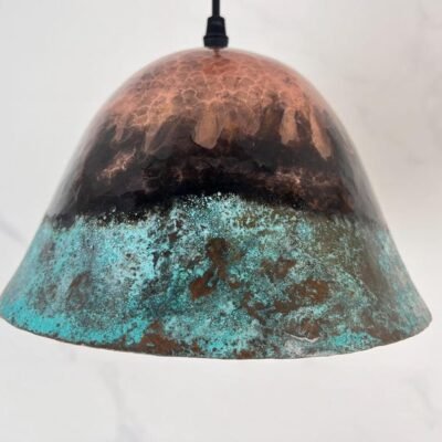 Rustic Verdigris Copper Dome Pendant Artisan Kitchen Island Light