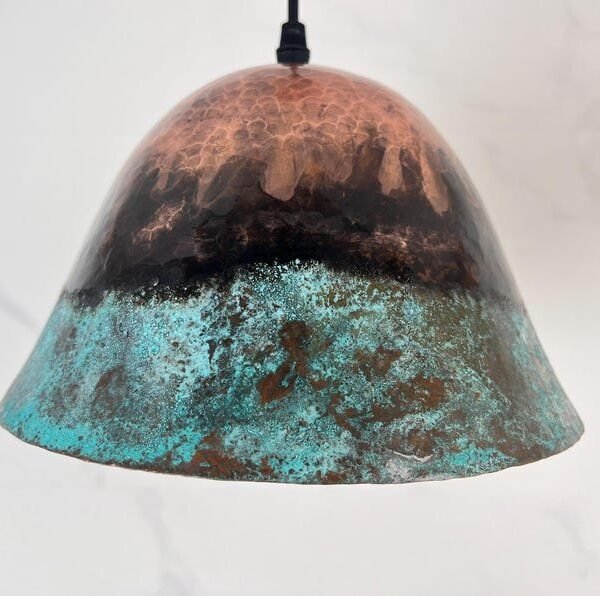 products-RusticVerdigrisFinish8 Rustic Verdigris Copper Dome Pendant Artisan Kitchen Island Light