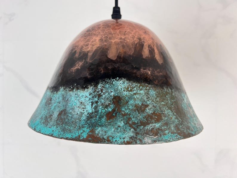 Handmade Patina Copper Dome Pendant Light: Rustic Verdigris Finish