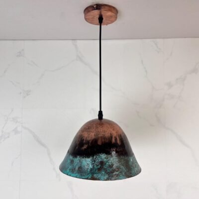 Handmade Patina Copper Dome Pendant Light: Rustic Verdigris Finish