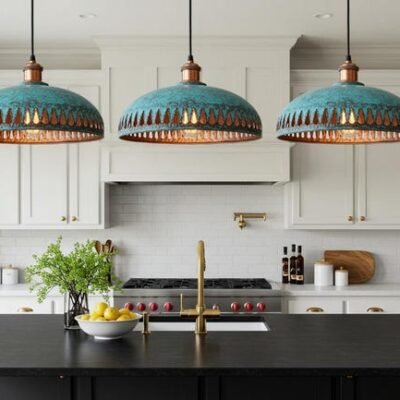 Moroccan Patina Brass Pendant Light: Teardrop Cutout Dome Lamp