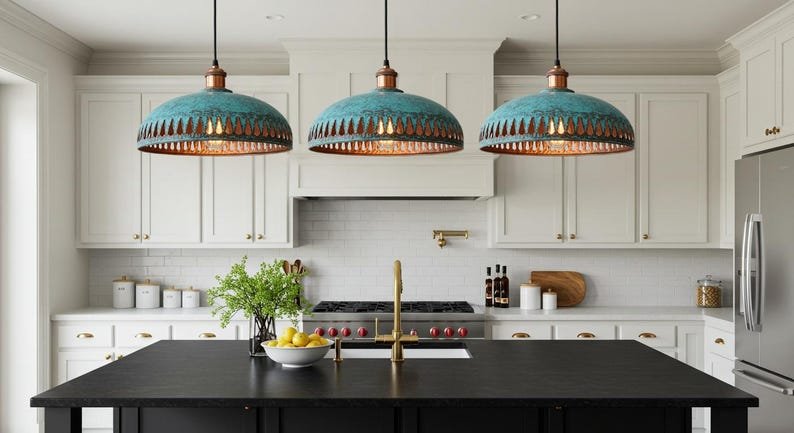 Moroccan Patina Brass Pendant Light: Teardrop Cutout Dome Lamp