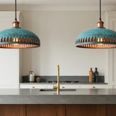 Green Patina Cutout Dome Pendant Teardrop Edge Kitchen Light