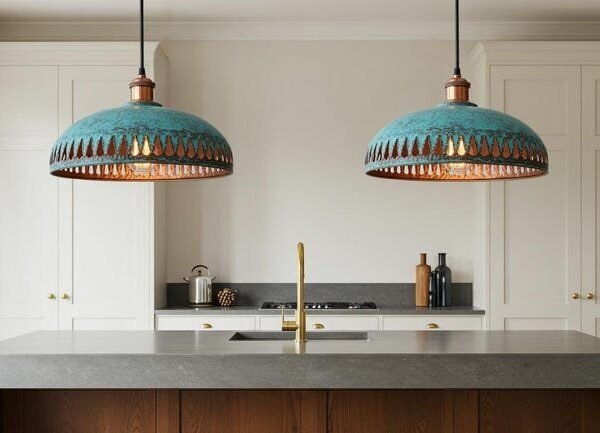 products-TeardropCutoutDomeLamp2 Green Patina Cutout Dome Pendant Teardrop Edge Kitchen Light