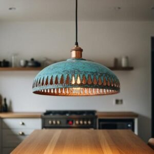 Green Patina Cutout Dome Pendant Teardrop Edge Kitchen Light