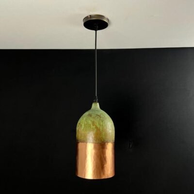 Handmade Copper Pendant Light: Two-Tone Green Patina Dome Lamp Handmade Copper Pendant Light: Two-Tone Green Patina Dome Lamp