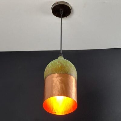 Handmade Copper Pendant Light: Two-Tone Green Patina Dome Lamp Handmade Copper Pendant Light: Two-Tone Green Patina Dome Lamp