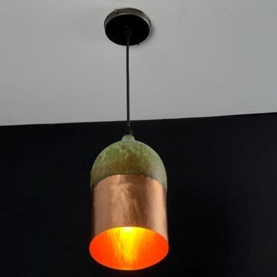 Handmade Copper Pendant Light: Two-Tone Green Patina Dome Lamp Handmade Copper Pendant Light: Two-Tone Green Patina Dome Lamp