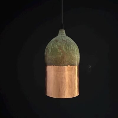 Handmade Copper Pendant Light: Two-Tone Green Patina Dome Lamp Handmade Copper Pendant Light: Two-Tone Green Patina Dome Lamp