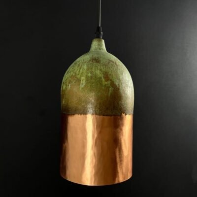 Handmade Copper Pendant Light: Two-Tone Green Patina Dome Lamp Handmade Copper Pendant Light: Two-Tone Green Patina Dome Lamp