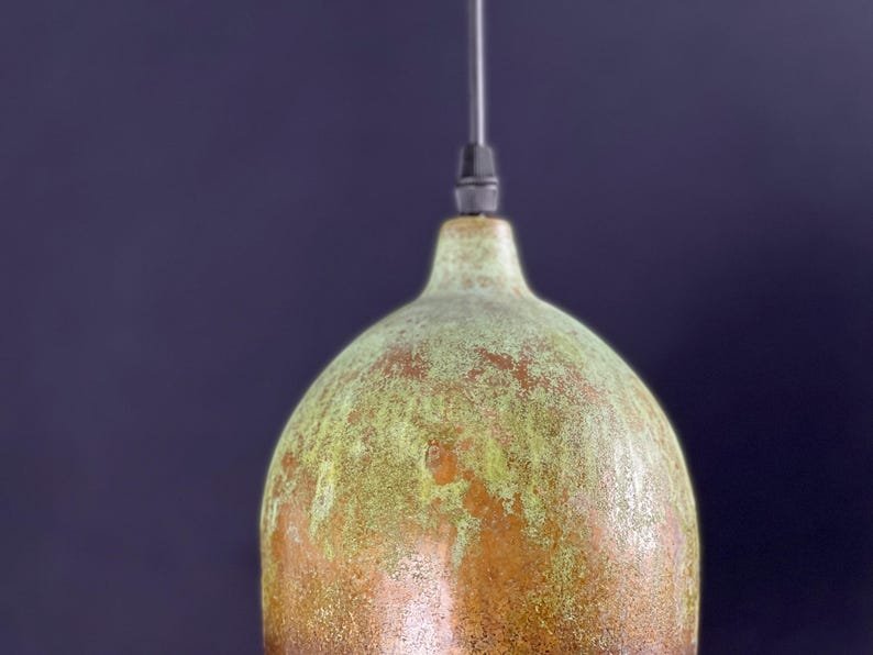 Handmade Copper Pendant Light: Two-Tone Green Patina Dome Lamp Handmade Copper Pendant Light: Two-Tone Green Patina Dome Lamp