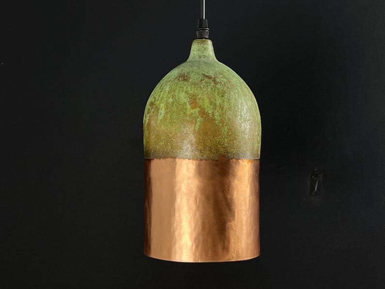 products-Two-ToneGreenPatinaDomeLamp8 Two-Tone Green Patina Copper Pendant Modern Rustic Ceiling Light