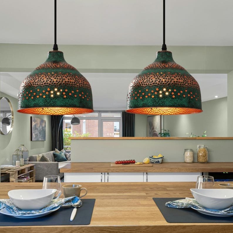 Verdigris Hammered Copper Pendant