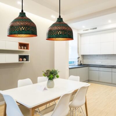 Verdigris Copper Dome Pendant Light: Rustic Farmhouse Chandelier