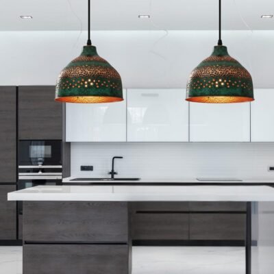 Verdigris Copper Dome Pendant Light: Rustic Farmhouse Chandelier