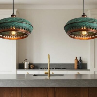 Moroccan Patina Copper Pendant Light: Vintage Industrial Dome Lamp