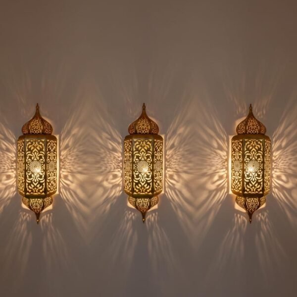 set of 3 Handmade Moroccan Brass Wall Sconce: Ambient Light, Copper Finish set of 3 Handmade Moroccan Brass Wall Sconce: Ambient Light, Copper Finish