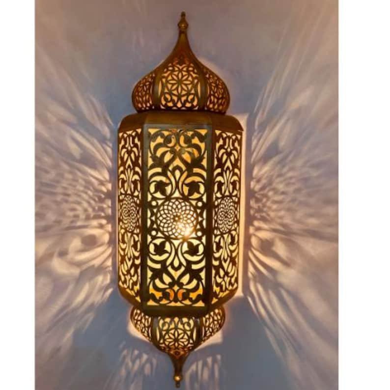 set of 3 Handmade Moroccan Brass Wall Sconce: Ambient Light, Copper Finish
