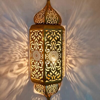 set of 3 Handmade Moroccan Brass Wall Sconce: Ambient Light, Copper Finish