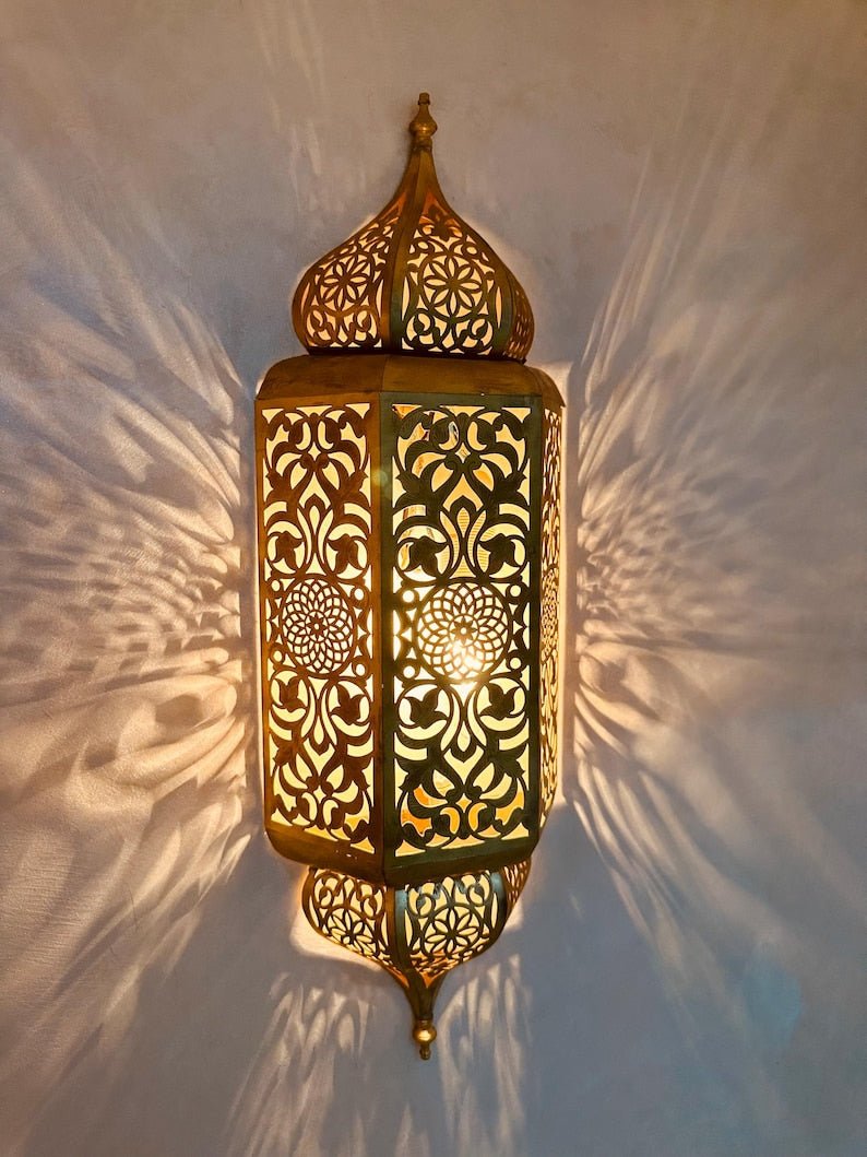 set of 3 Handmade Moroccan Brass Wall Sconce: Ambient Light, Copper Finish