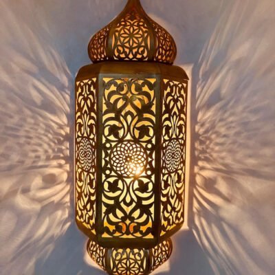 set of 3 Handmade Moroccan Brass Wall Sconce: Ambient Light, Copper Finish